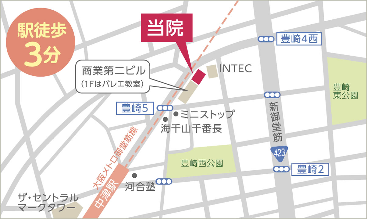 大阪市北区豊崎にある中津まさデンタルクリニック周辺の地図
